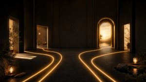 Five golden paths representing the five dimensions of wealth