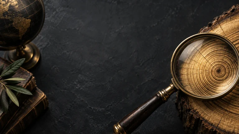 A magnifying glass enlarging tree rings, representing money amplifying existing character.