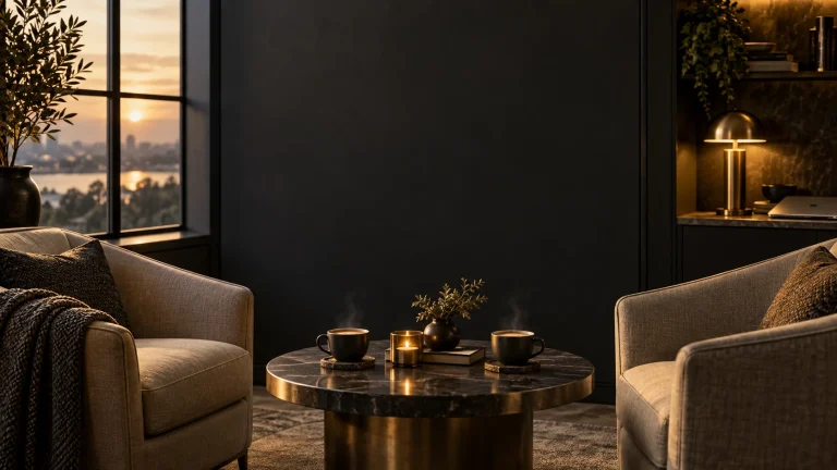 Two chairs and coffee cups set aside for an intentional relationship conversation