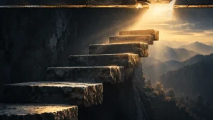 Stone steps break through an inherited ceiling toward light